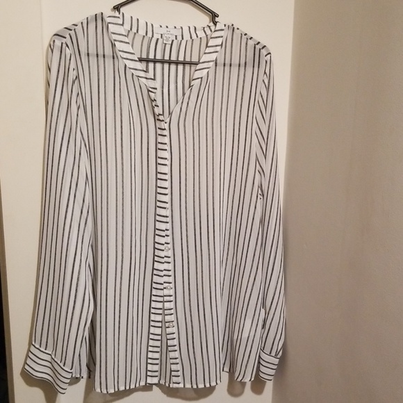H by Halston sheer long sleeve stripe button up XL - Picture 1 of 5